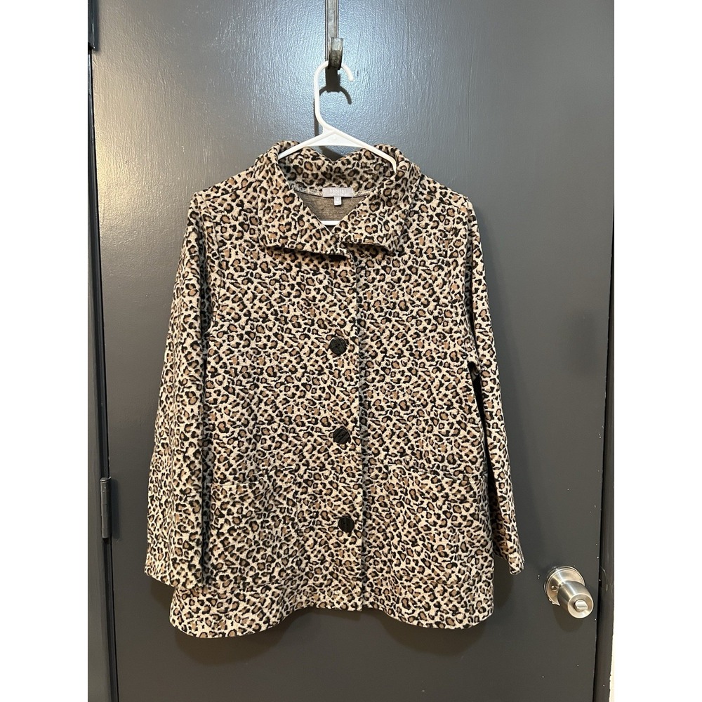Habitat Sz M Leopard Animal Print Wearable Art Jacket Coat Blouse Shirt Top